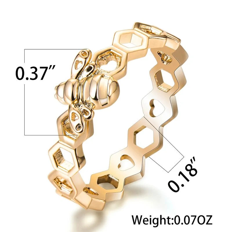 Gold and Rose Gold Colored Honeycomb Ring with Bee Accent WEM Support (www.WEM.support)