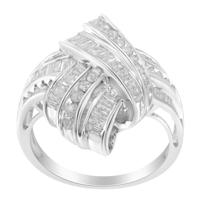 .925 Sterling Silver Diamond Bypass Cocktail Ring (1 Cttw, I-J Color, I2-I3 Clarity) WEM Support (www.WEM.support)
