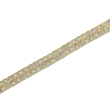 14K Yellow Gold 8.00 Cttw Prong Set Round-Cut Diamond Art Deco Style Two Row Square Frame Link Tennis Bracelet (J-K Color, I1-I2 Clarity) - Size 7.25" WEM Support (www.WEM.support)