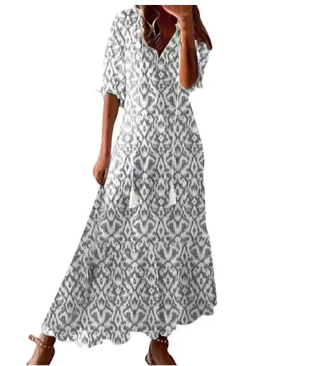 Bohemian V-Neck Long Sleeve Midi Dress for Women WEM Support (www.WEM.support)