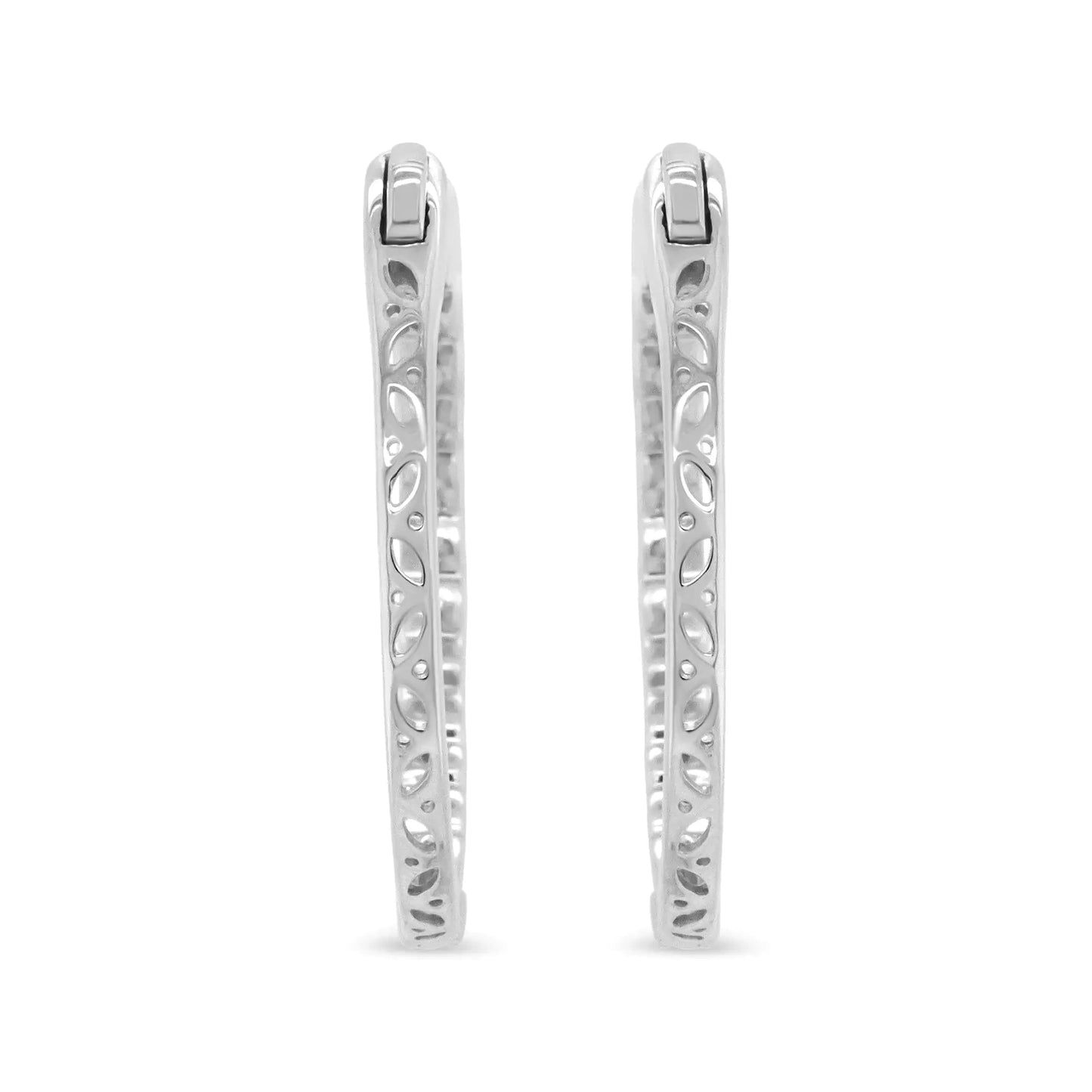 14K White Gold 1 3/4 Cttw Round and Baguette Diamond Hoop Earrings - (H-I Color, SI2-I1 Clarity) WEM Support (www.WEM.support)