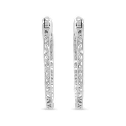 14K White Gold 1 3/4 Cttw Round and Baguette Diamond Hoop Earrings - (H-I Color, SI2-I1 Clarity) WEM Support (www.WEM.support)