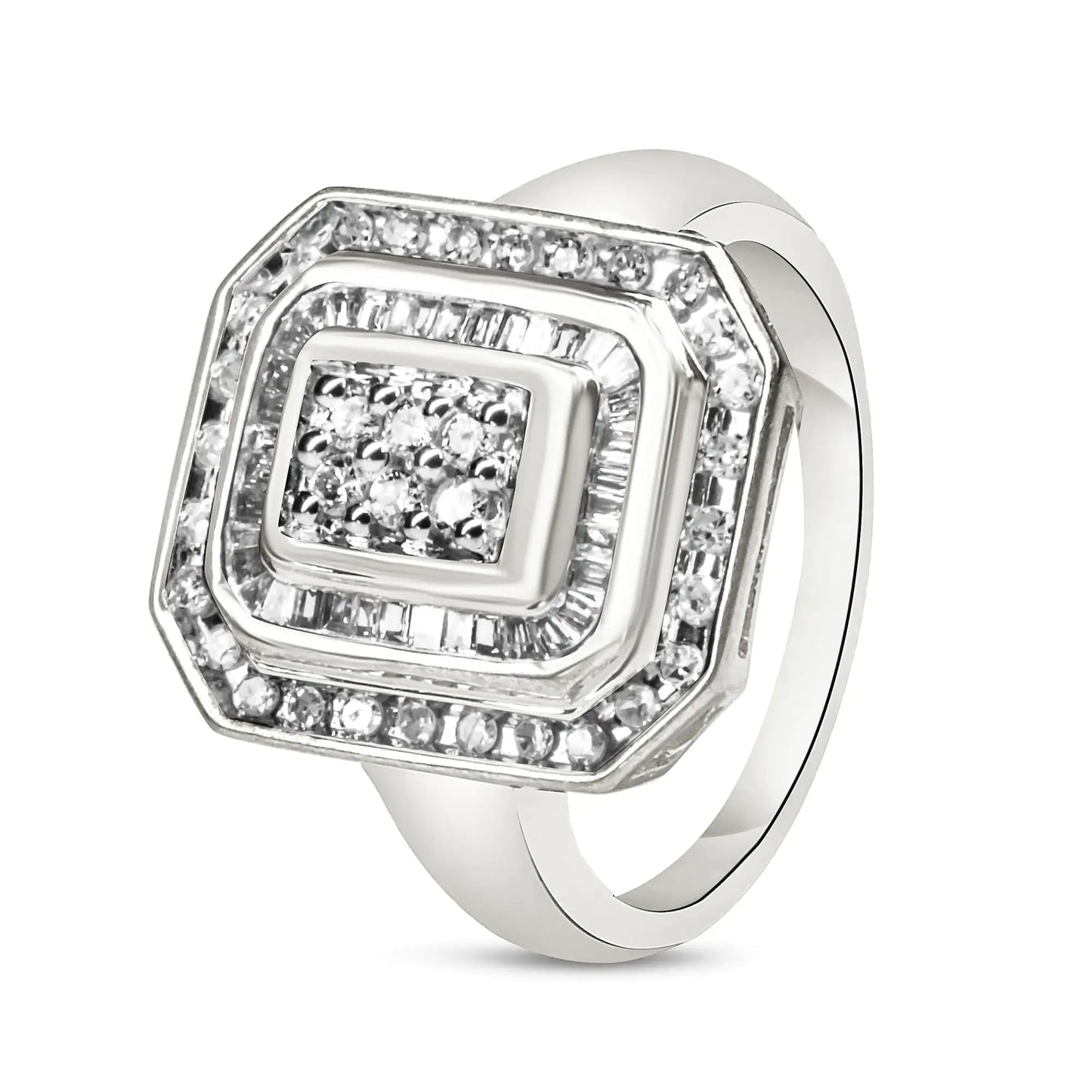 .925 Sterling Silver Round & Baguette Diamond Ring (1 Cttw, I-J Color, I2-I3 Clarity) WEM Support (www.WEM.support)