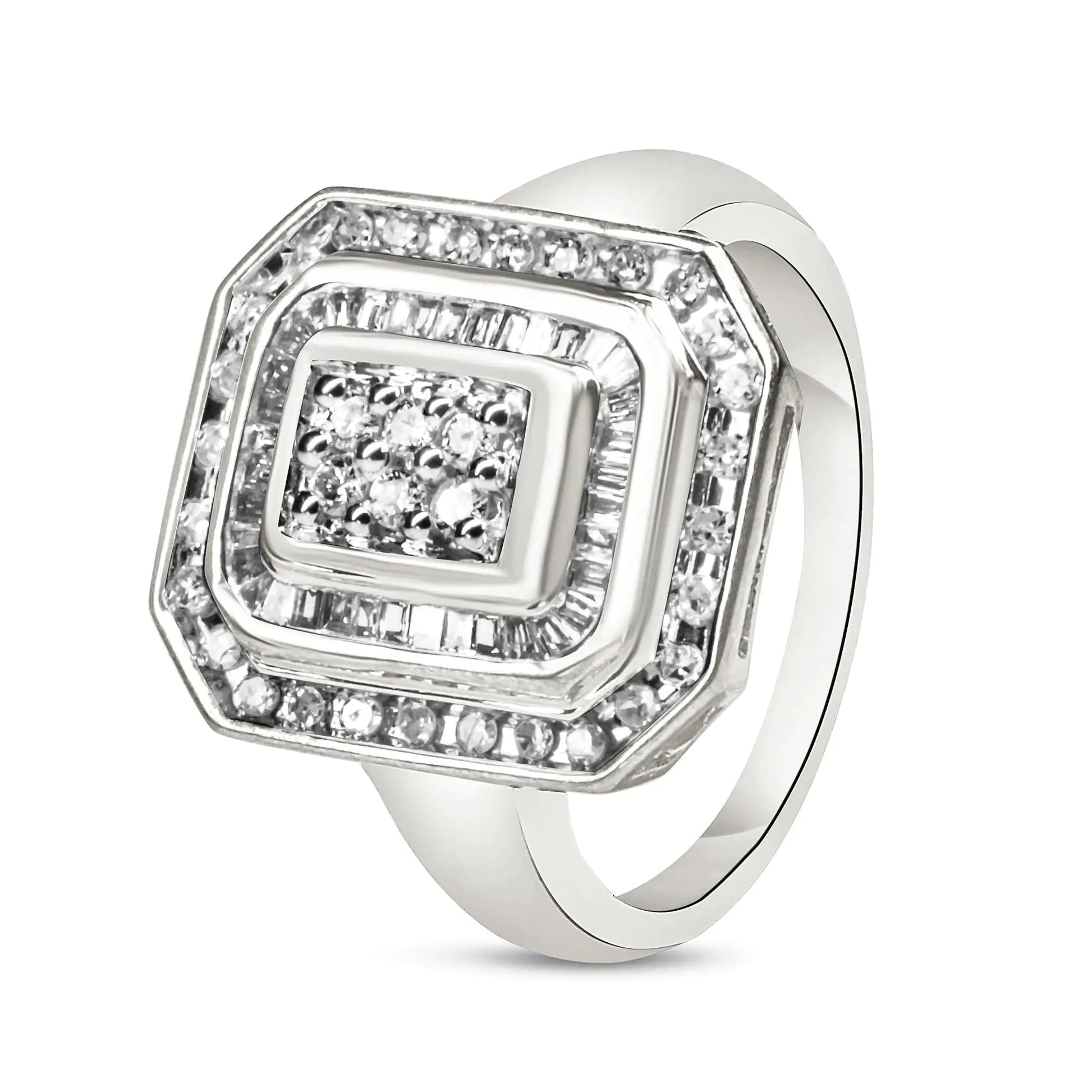 .925 Sterling Silver Round & Baguette Diamond Ring (1 Cttw, I-J Color, I2-I3 Clarity) WEM Support (www.WEM.support)