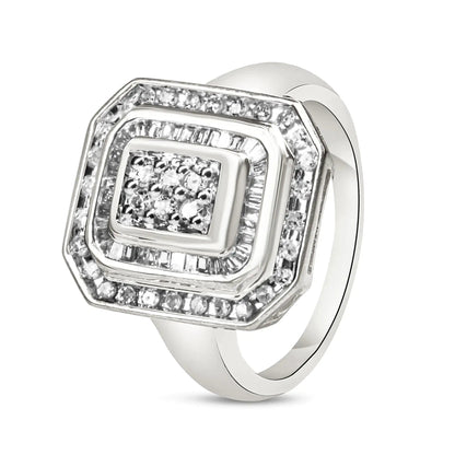 .925 Sterling Silver Round & Baguette Diamond Ring (1 Cttw, I-J Color, I2-I3 Clarity) WEM Support (www.WEM.support)