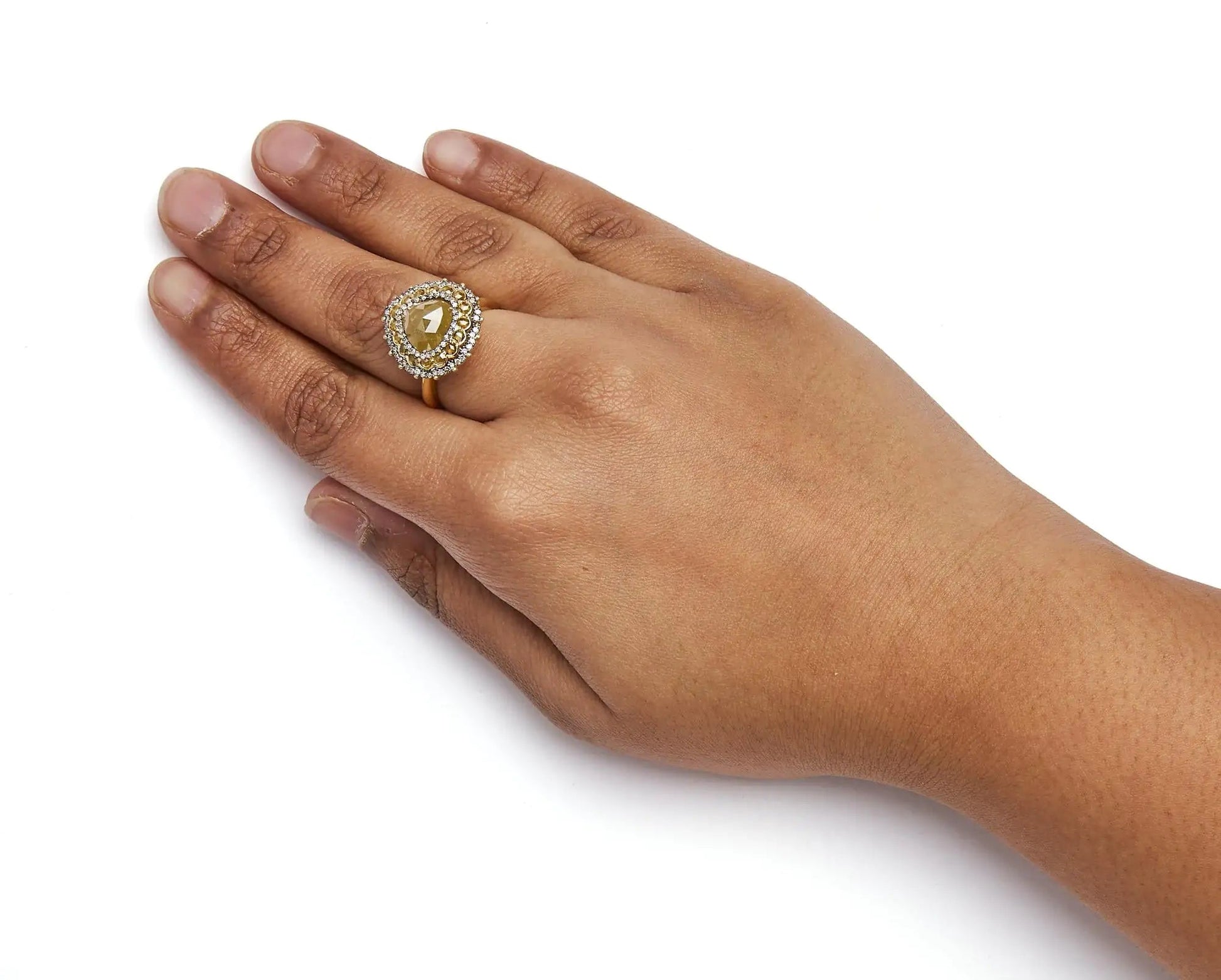 14K Yellow Gold 3.00 Cttw Yellow Rose Cut and White Diamond Halo Cocktail Ring (Yellow/I-J Color, I1-I2 Clarity) - Size 7 WEM Support (www.WEM.support)