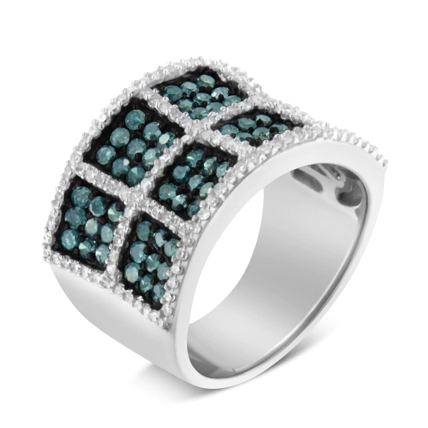 14K White Gold White and Treated Blue Diamond Cocktail Ring (1 1/2 Cttw, H-I Color, I1-I2 Clarity) WEM Support (www.WEM.support)