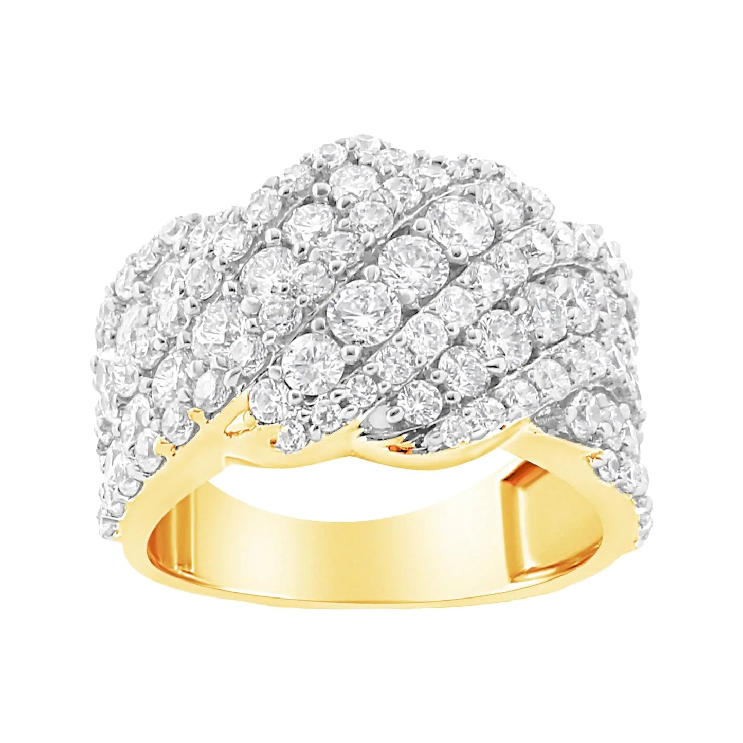 10K Yellow Gold 3.00 Cttw Diamond Multi Row Cluster Band Ring (I-J Color, I3 Clarity) WEM Support (www.WEM.support)