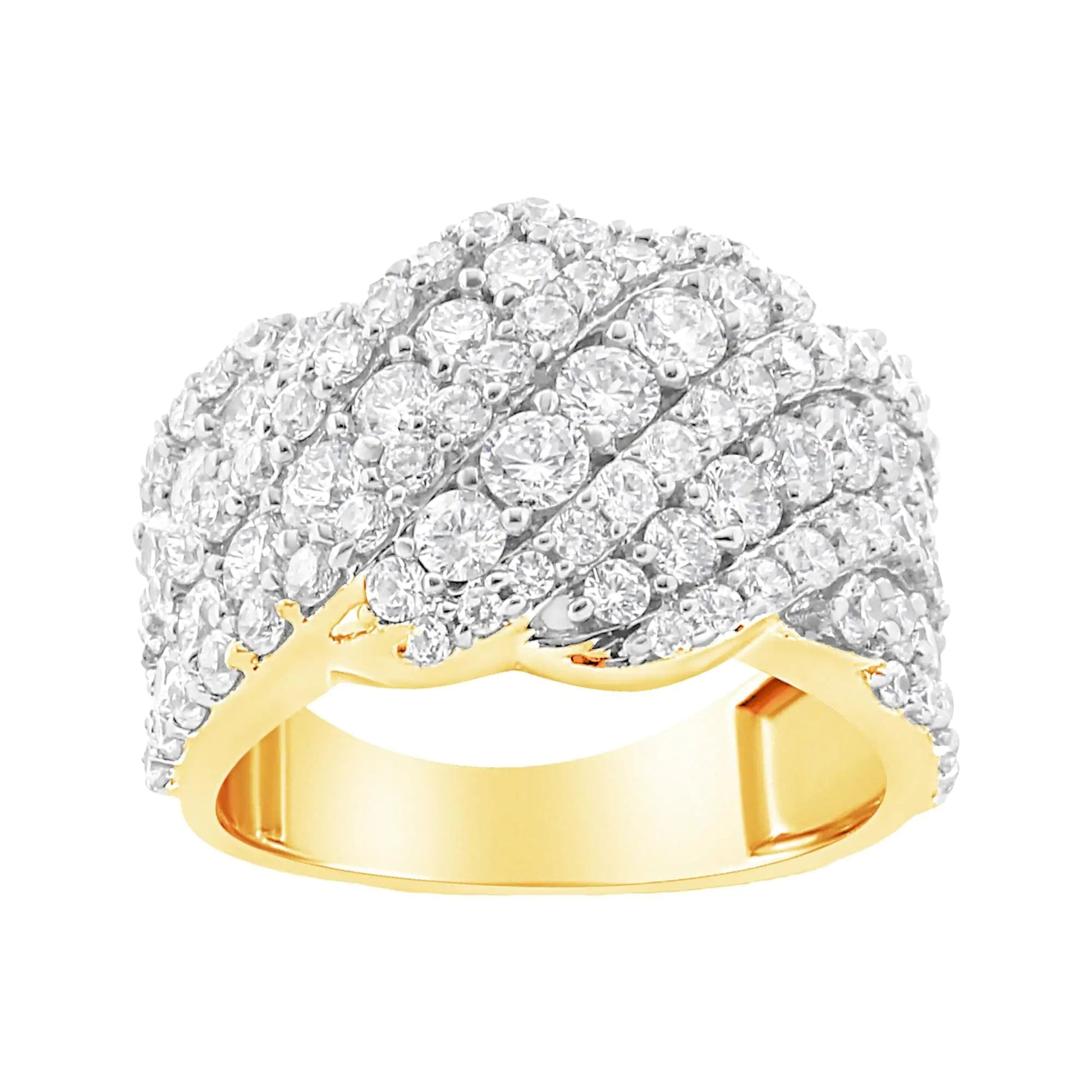 10K Yellow Gold 3.00 Cttw Diamond Multi Row Cluster Band Ring (I-J Color, I3 Clarity) WEM Support (www.WEM.support)