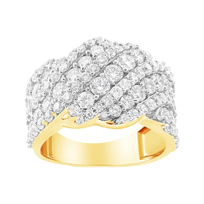 10K Yellow Gold 3.00 Cttw Diamond Multi Row Cluster Band Ring (I-J Color, I3 Clarity) WEM Support (www.WEM.support)