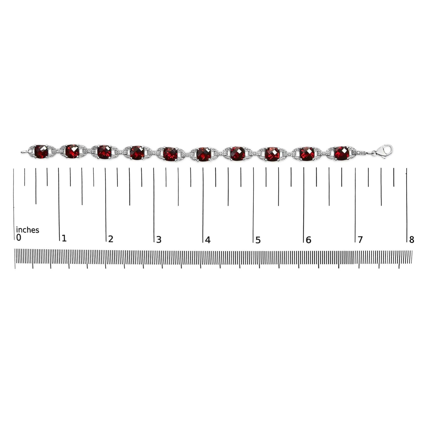 .925 Sterling Silver 7x7mm Checkered Cushion Red Garnet and Diamond Accent Fashion Tennis Link Bracelet (I-J Color, I1-I2 Clarity) - Size 7" Inch WEM Support (www.WEM.support)