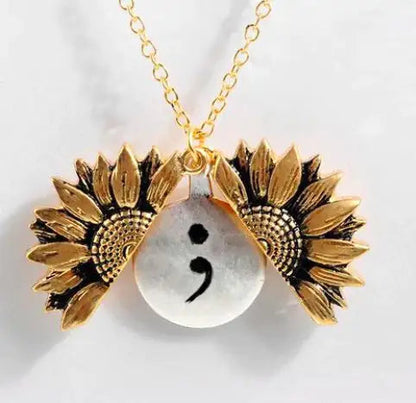 Sunflower Double-layer Lettering Necklace WEM Support (www.WEM.support)