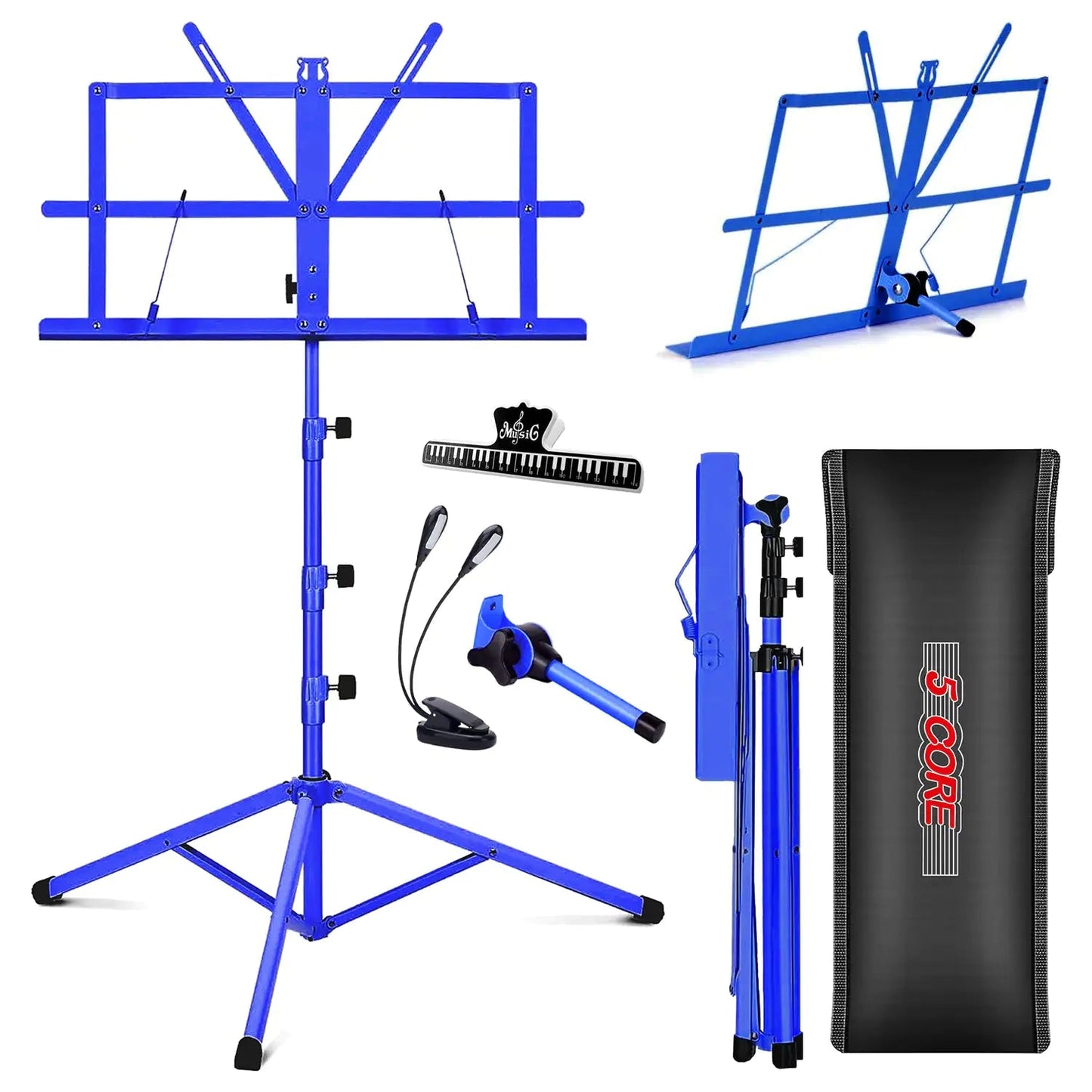 5Core Music Stand For Sheet Music Portable Tripod Adjustable Folding With Light Note Holder BLUE WEM Support (www.WEM.support)