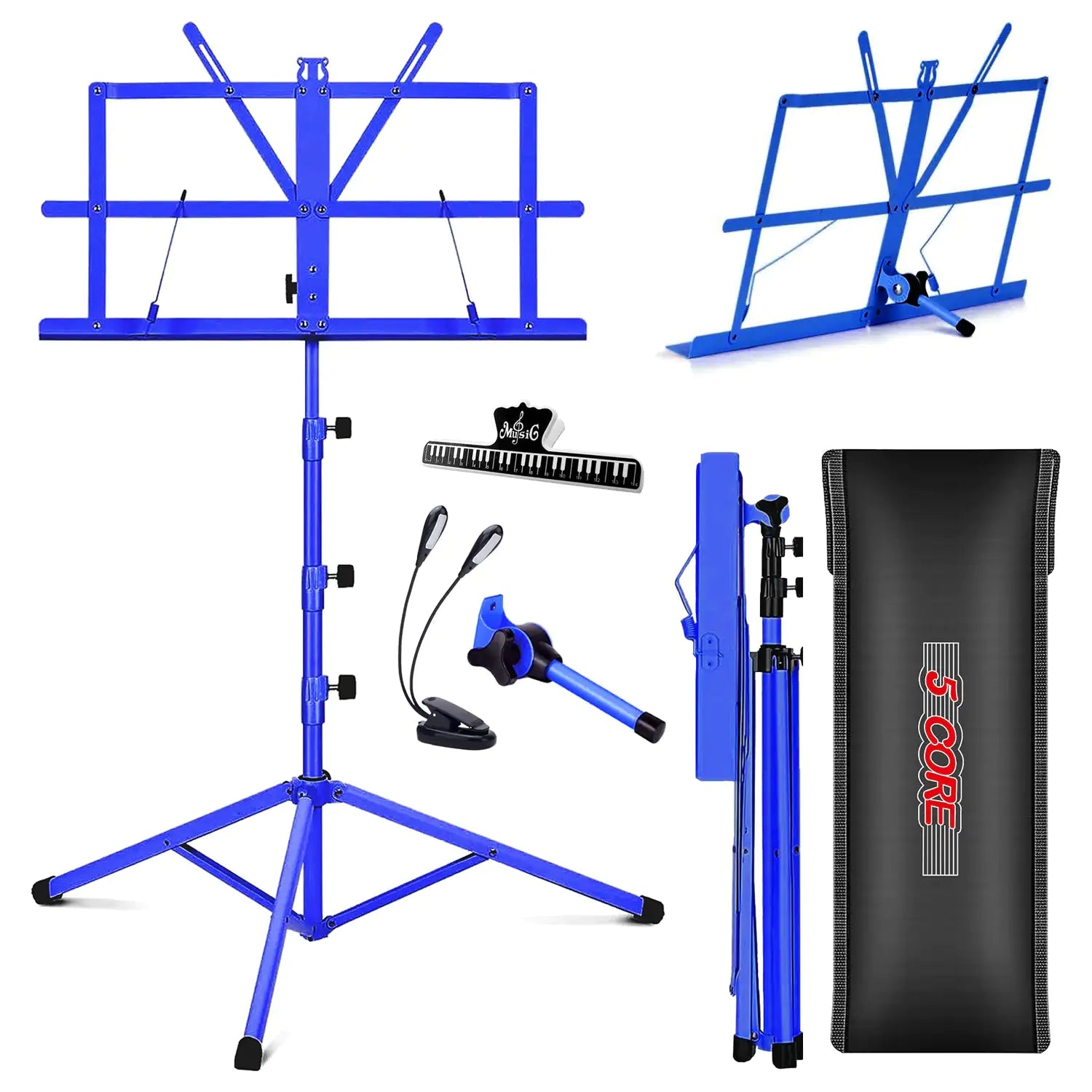 5Core Music Stand For Sheet Music Portable Tripod Adjustable Folding With Light Note Holder BLUE WEM Support (www.WEM.support)