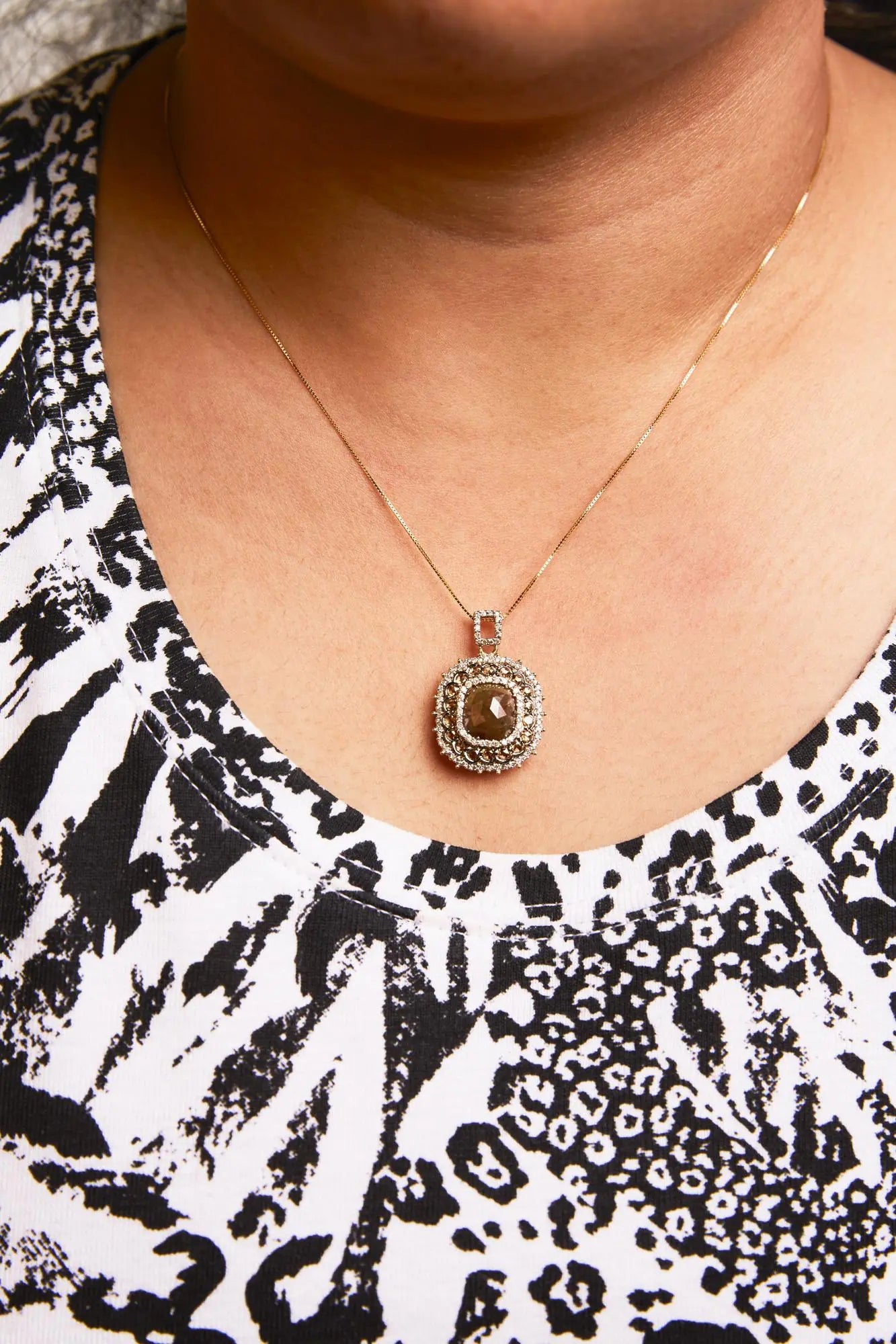 14K Yellow Gold 4 1/5 Cttw Fancy Color Rose Cut Diamond Cushion Shaped Triple Halo 18" Inch Pendant Necklace (Fancy Color, I2-I3 Clarity) WEM Support (www.WEM.support)