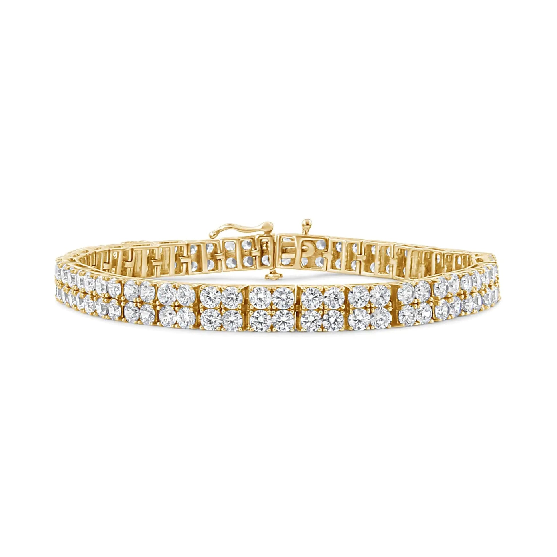 14K Yellow Gold 10.0 Cttw Diamond 2 Row Tennis Bracelet (L-M Color, I2-I3 Clarity) - Size 7.25 Inches WEM Support (www.WEM.support)