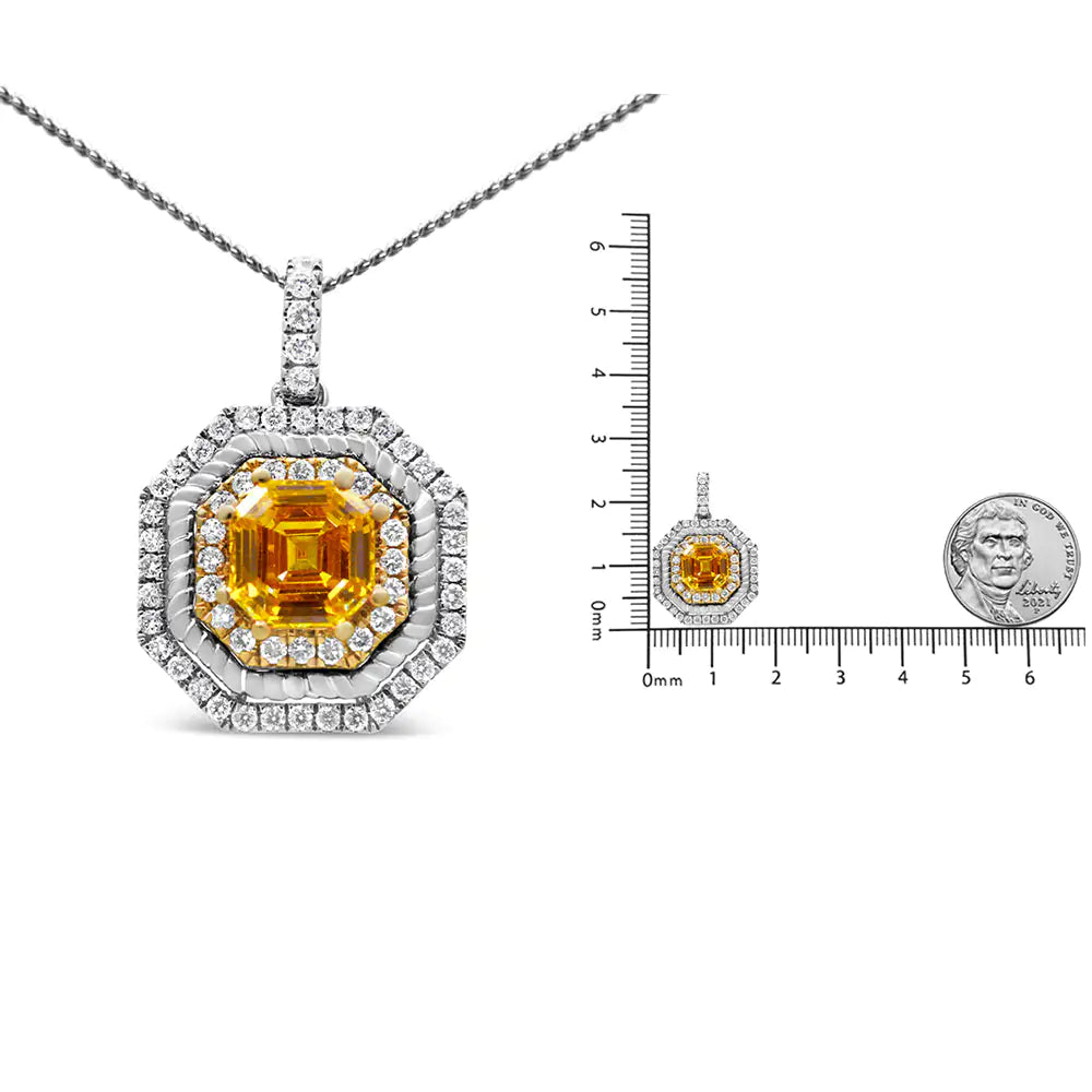 18K Weiß- und Gelbgold 2 1/4 Cttw Laborgezüchteter Gelber Asscher Schliff Diamant Art Deco Stil Halo 18" Anhänger Halskette (Gelb/G-H Farbe, VS1-VS2 Reinheit) WEM Support (www.WEM.support)