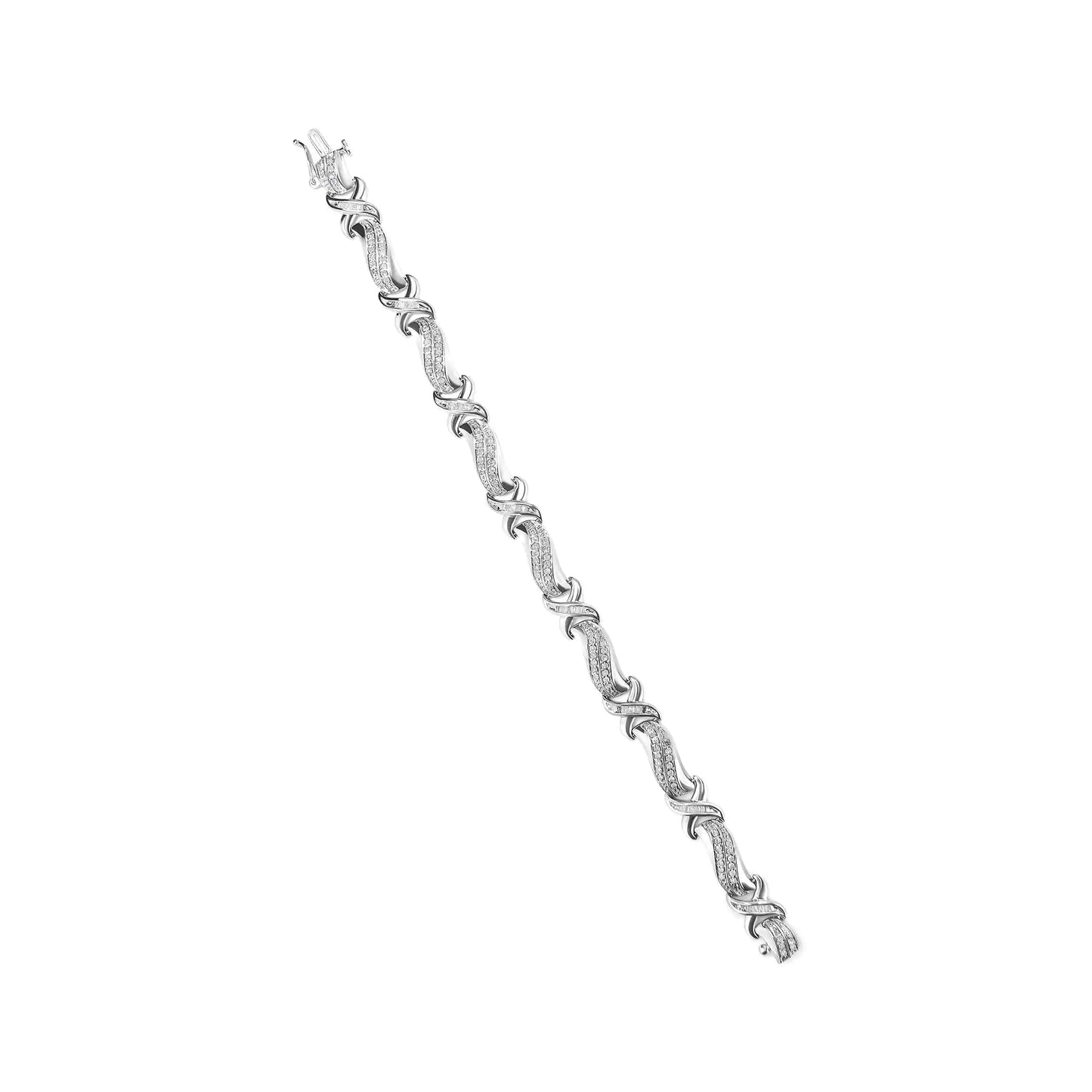 .925 Sterling Silver 1 3/4 Cttw Diamond Wave and X Link Tennis Bracelet (I-J Color, I3 Clarity) - 7" WEM Support (www.WEM.support)