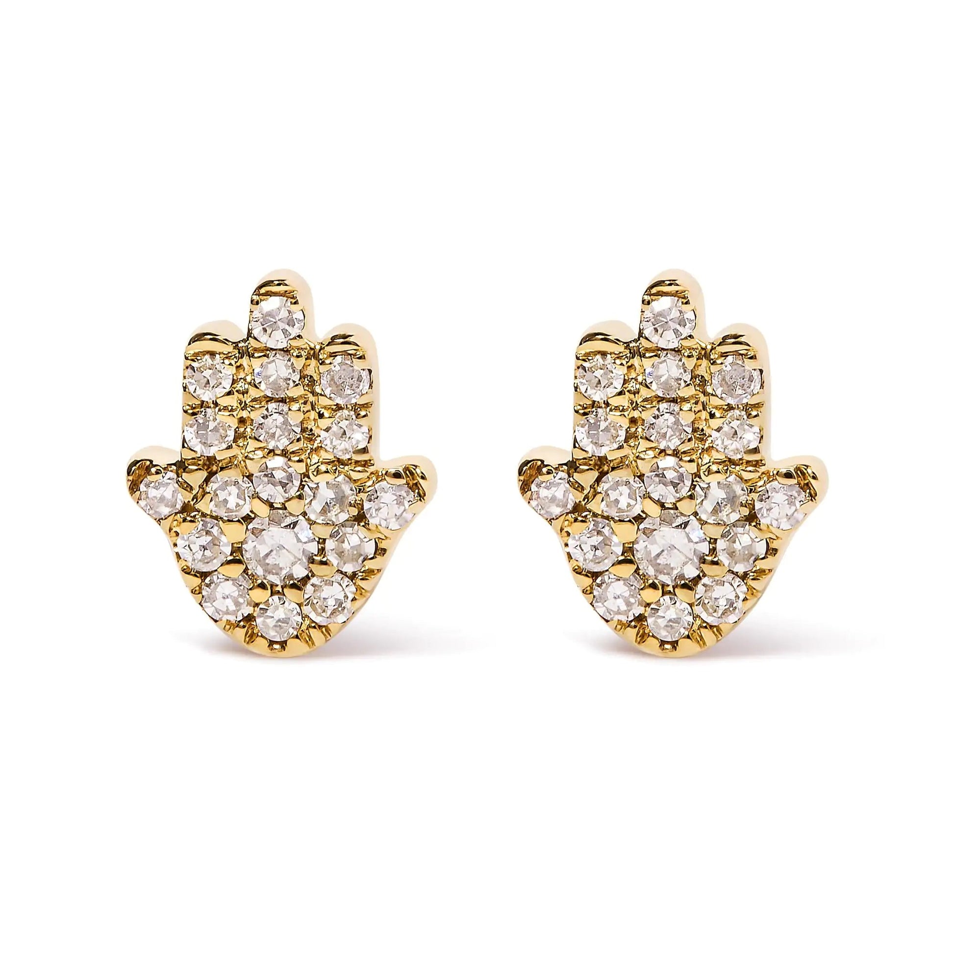 10K Yellow Gold Diamond Accented Hamsa Stud Earrings (H-I Color, I1-I2 Clarity) WEM Support (www.WEM.support)