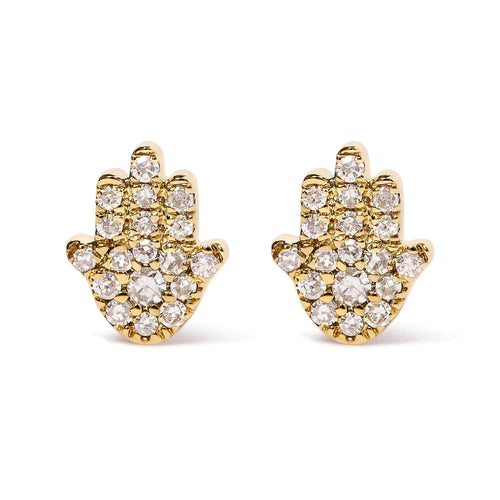 10K Yellow Gold Diamond Accented Hamsa Stud Earrings (H-I Color, I1-I2 Clarity) WEM Support (www.WEM.support)
