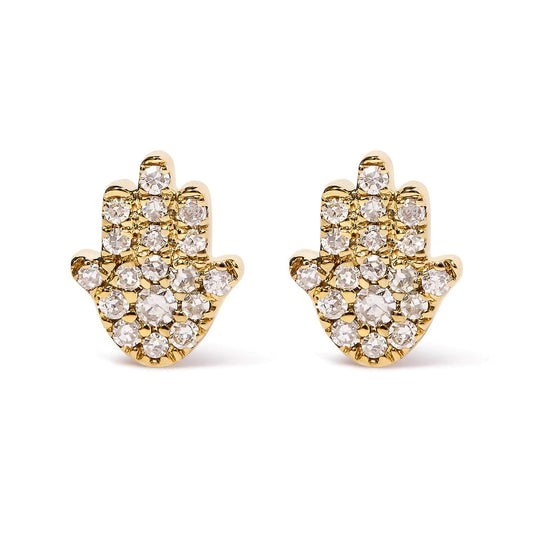 10K Yellow Gold Diamond Accented Hamsa Stud Earrings (H-I Color, I1-I2 Clarity) WEM Support (www.WEM.support)