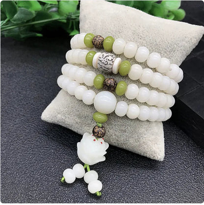 White Jade Bodhi Root 108 Bead Bracelet WEM Support (www.WEM.support)