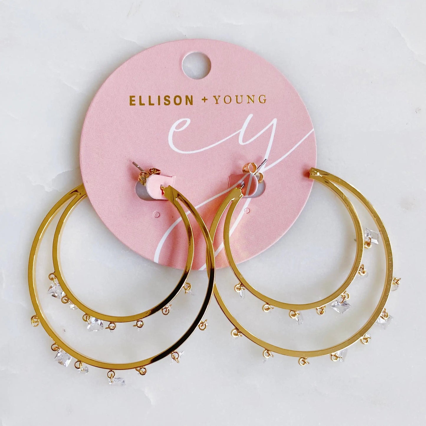 Doubled Hoop Crystal Dangle Earrings WEM Support (www.WEM.support)