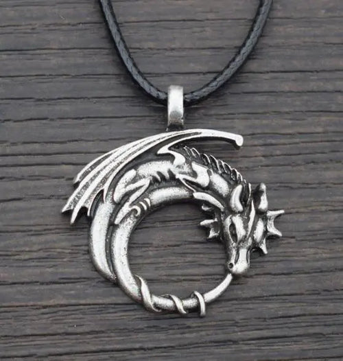 Winged Dragon On Moon Pendant Necklace WEM Support (www.WEM.support)