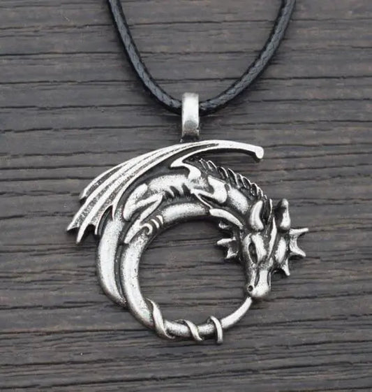 Winged Dragon On Moon Pendant Necklace WEM Support (www.WEM.support)