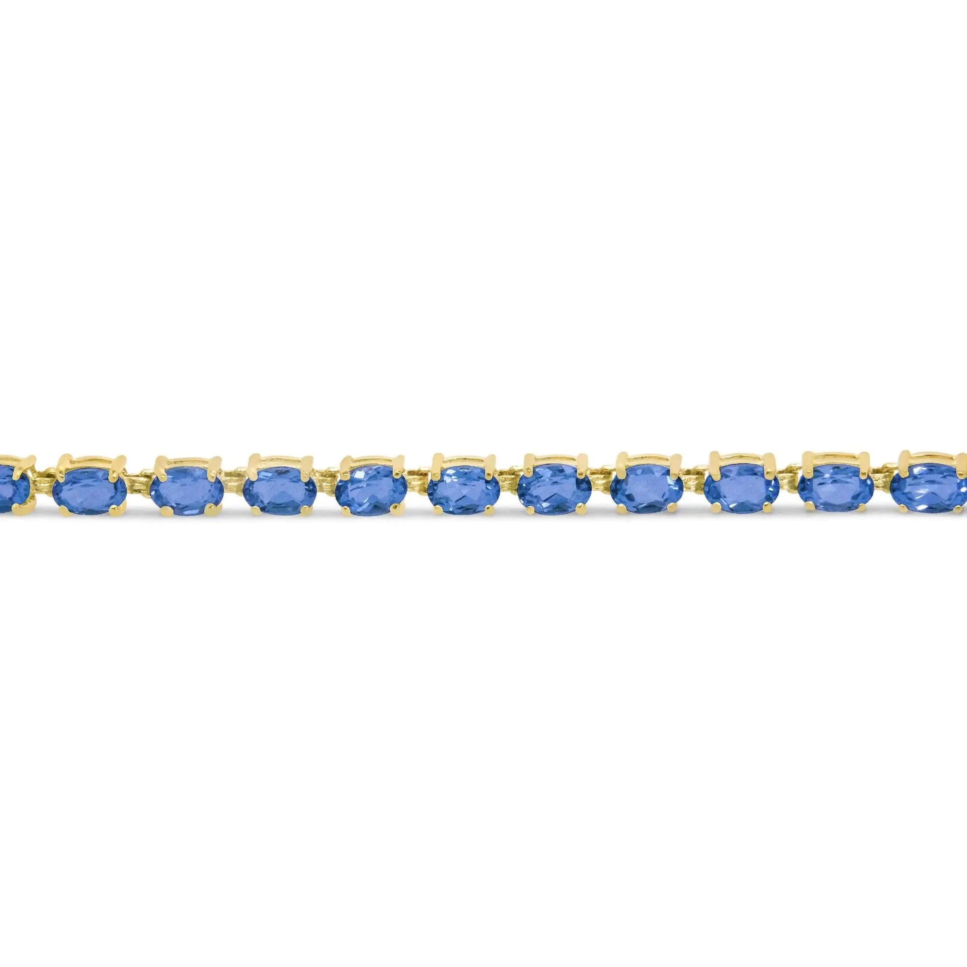 10K Yellow Gold and 4 Prong Set 6X4 MM Blue Topaz Link Tennis Bracelet - Size 7 Inches WEM Support (www.WEM.support)