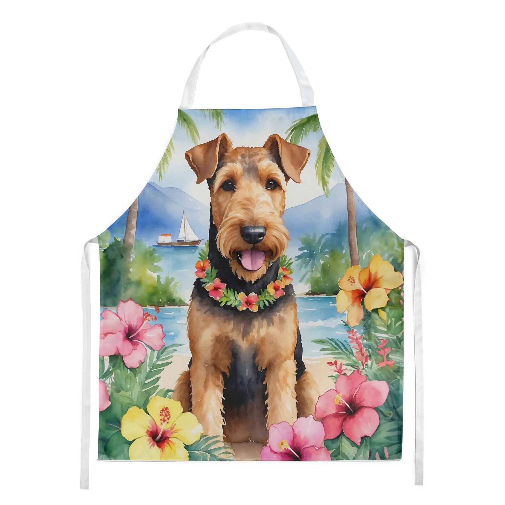 Airedale Terrier Luau Apron WEM Support (www.WEM.support)