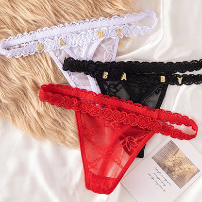 Women's Lace Transparent Rhinestone Letter Shorts WEM Support (www.WEM.support)