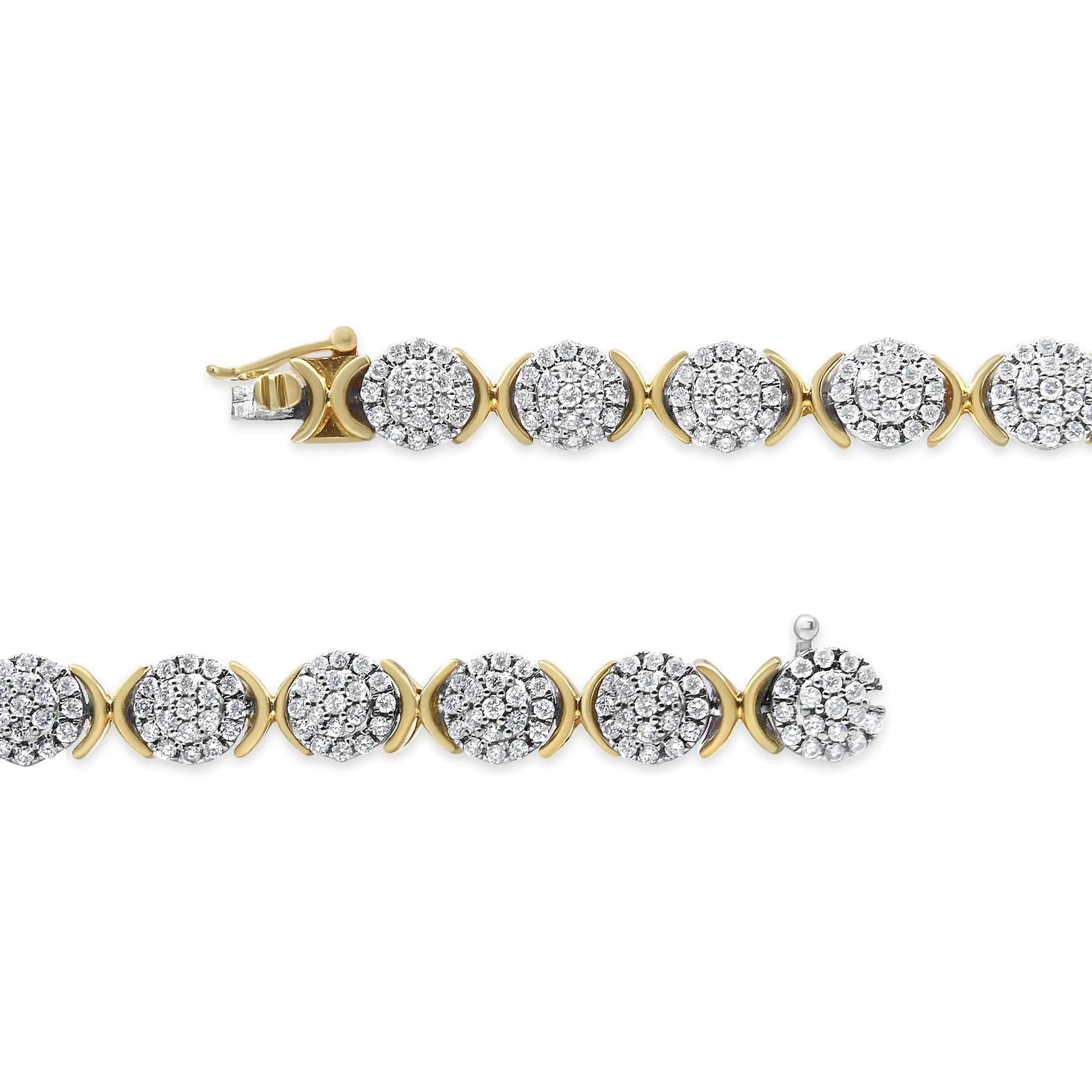 10k Yellow Gold Plated .925 Sterling Silver 5.00 Cttw Lab Grown Round Diamond Cluster Tennis Link Bracelet (G-H Color, VS1-VS2 Clarity) - 7.25" WEM Support (www.WEM.support)