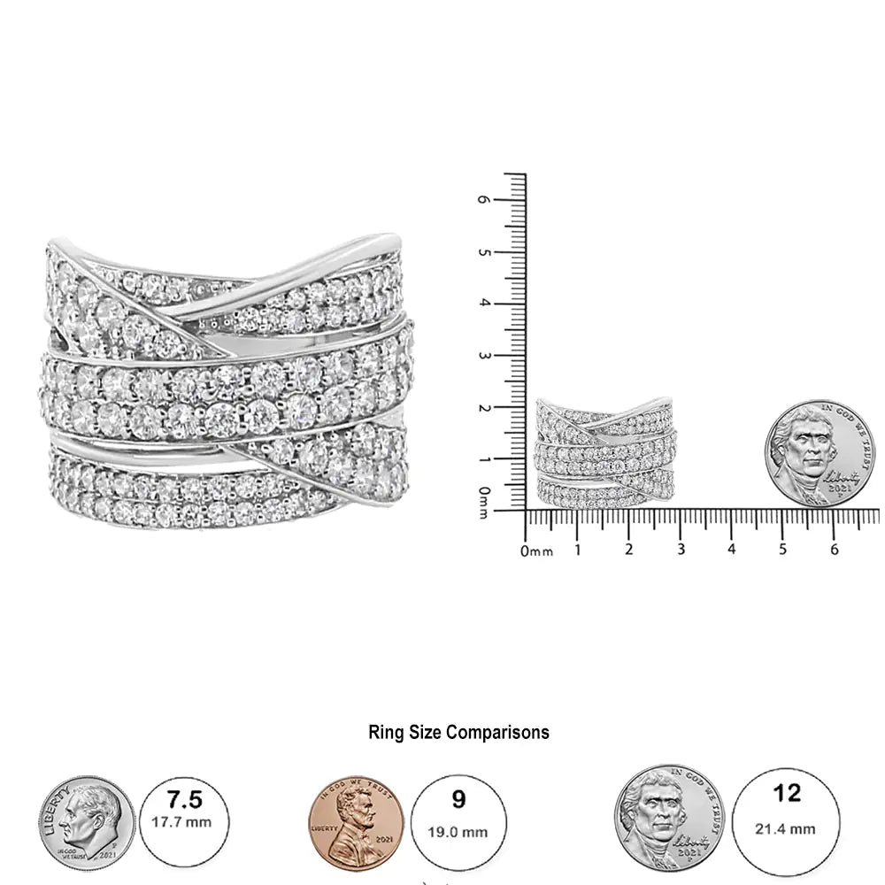 .925 Sterling Silver 2.00 Cttw Round-Cut Diamond Overlapping Bypass Band Ring (I-J Color, I2-I3 Clarity) WEM Support (www.WEM.support)