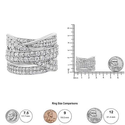 .925 Sterling Silver 2.00 Cttw Round-Cut Diamond Overlapping Bypass Band Ring (I-J Color, I2-I3 Clarity) WEM Support (www.WEM.support)