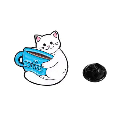 Cat & Coffee Enamel Pin Set WEM Support (www.WEM.support)