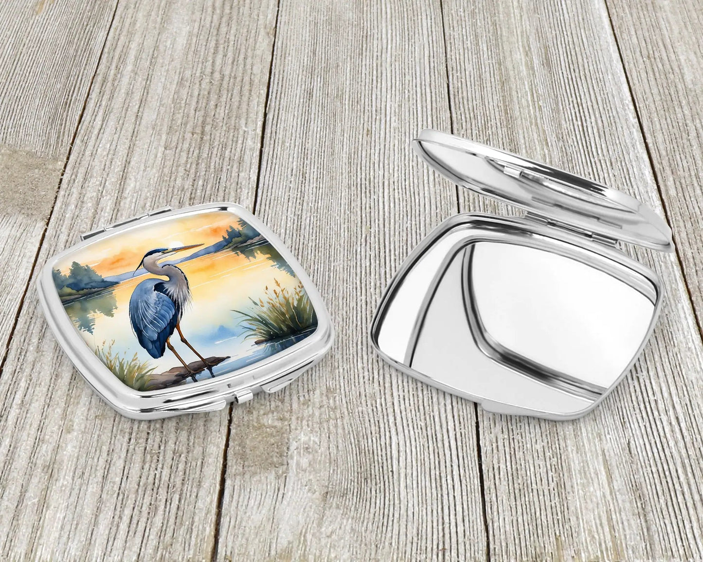 Blue Heron in the Golden Hour Compact Mirror WEM Support (www.WEM.support)
