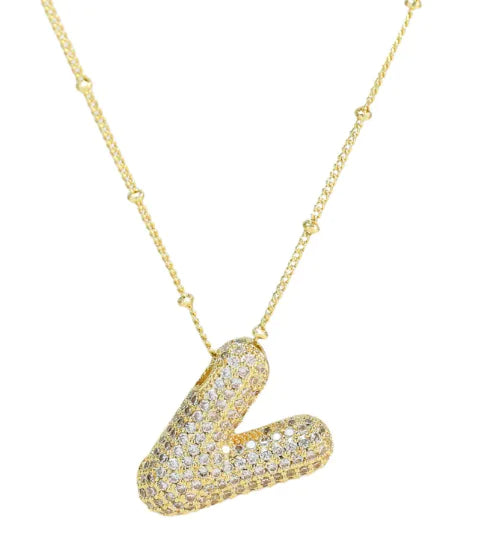 Brass Zircon Letter Necklace WEM Support (www.WEM.support)