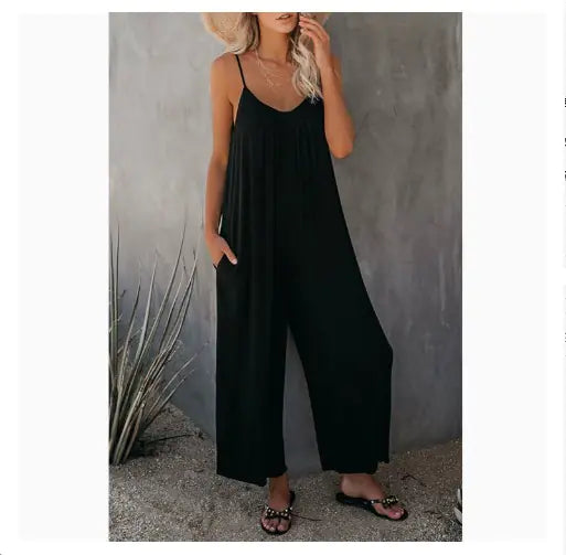 Women's U-Neck Backless Wide-Leg Jumpsuit