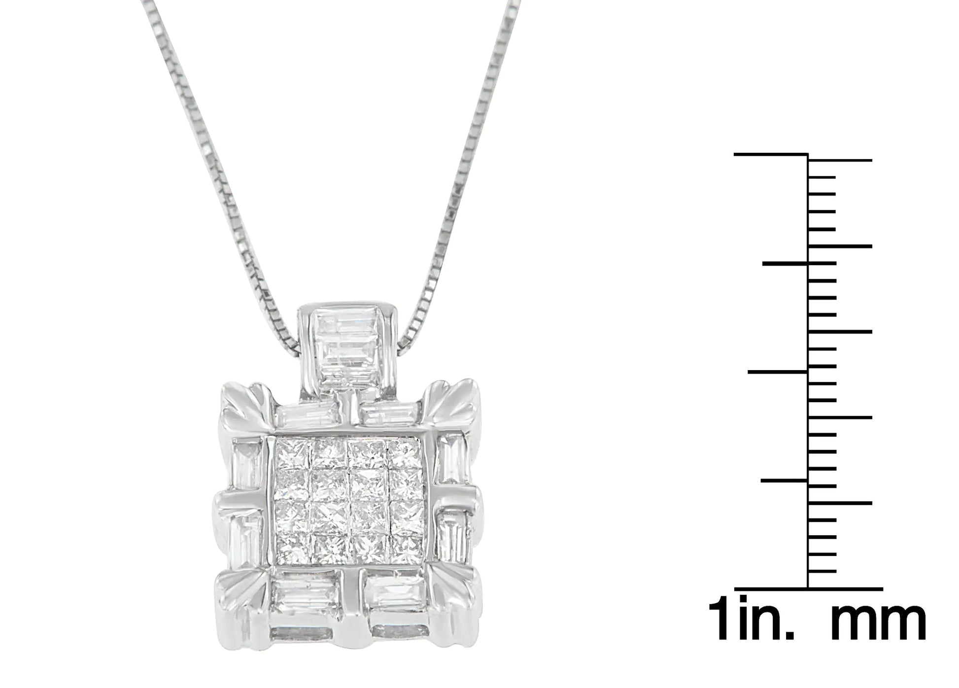 14K White Gold Baguette and Princess Cut Diamond Square Halo Pendant Necklace (3/4 cttw, H-I Color, SI2-I1 Clarity) WEM Support (www.WEM.support)