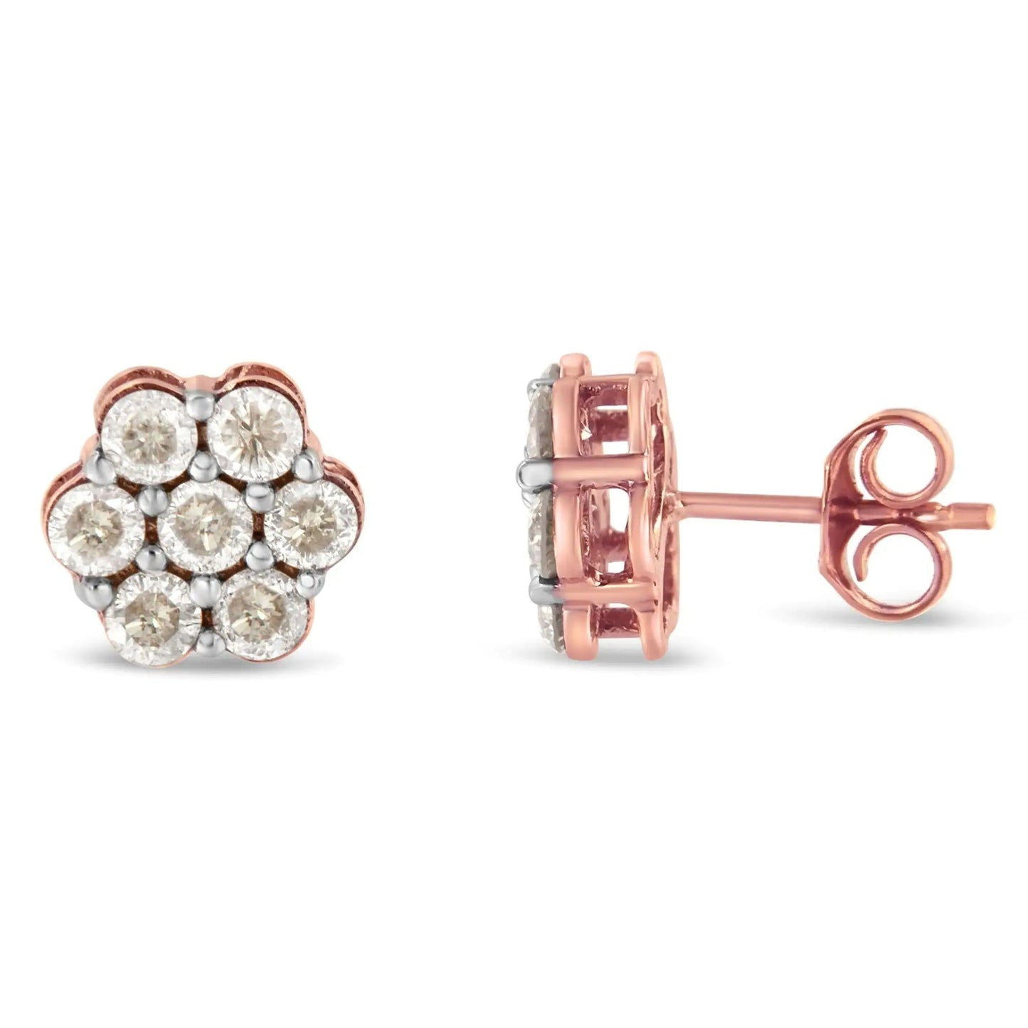 10K Rose Gold Diamond Floral Stud Earrings (1 cttw, J-K Color, I1-I2 Clarity) WEM Support (www.WEM.support)