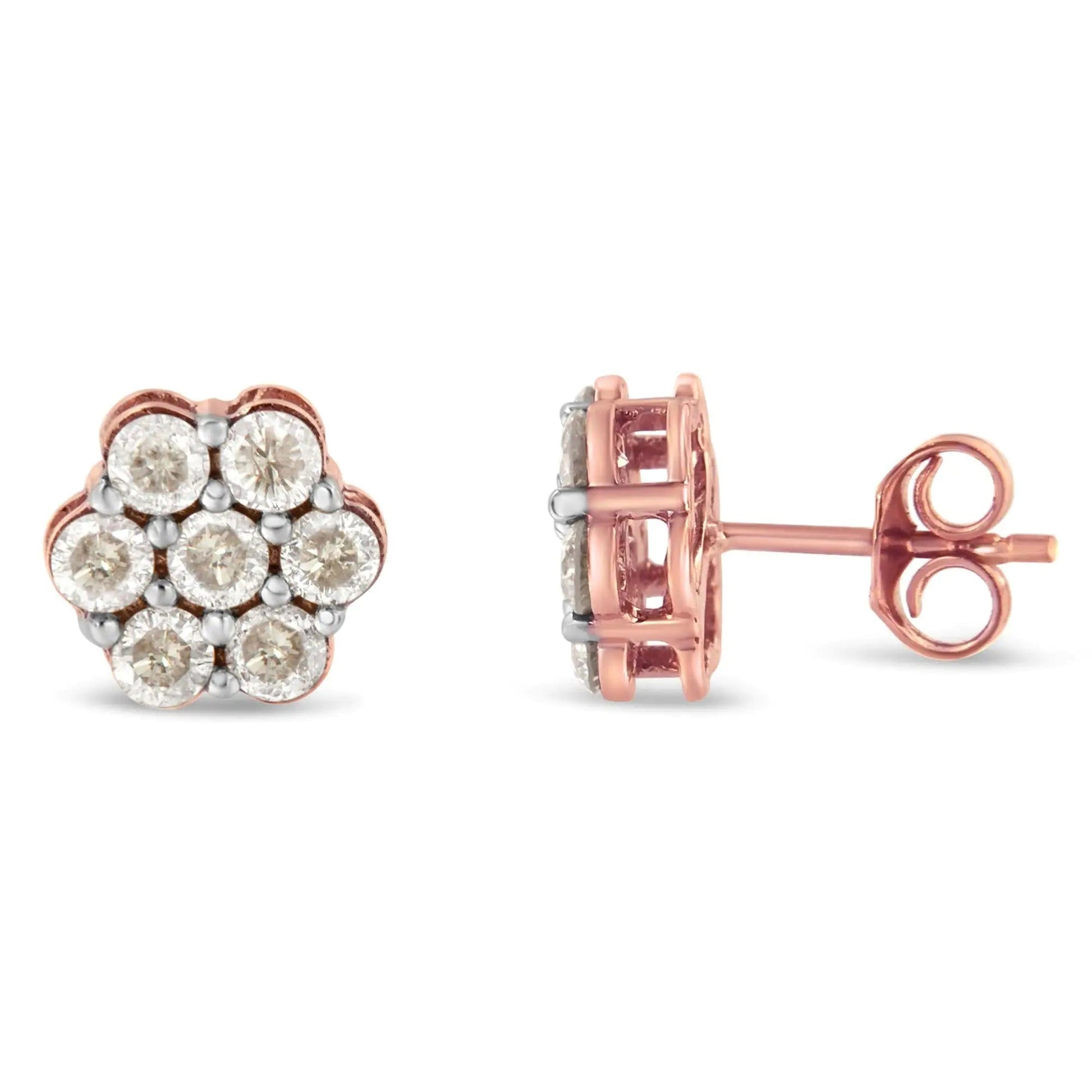 10K Rose Gold Diamond Floral Stud Earrings (1 cttw, J-K Color, I1-I2 Clarity) WEM Support (www.WEM.support)