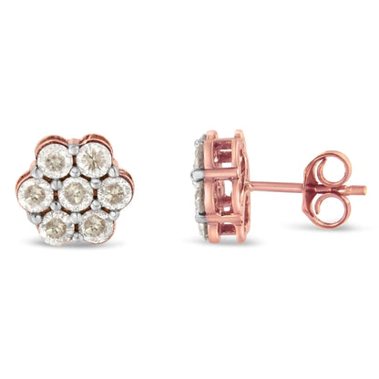 10K Rose Gold Diamond Floral Stud Earrings (1 cttw, J-K Color, I1-I2 Clarity) WEM Support (www.WEM.support)