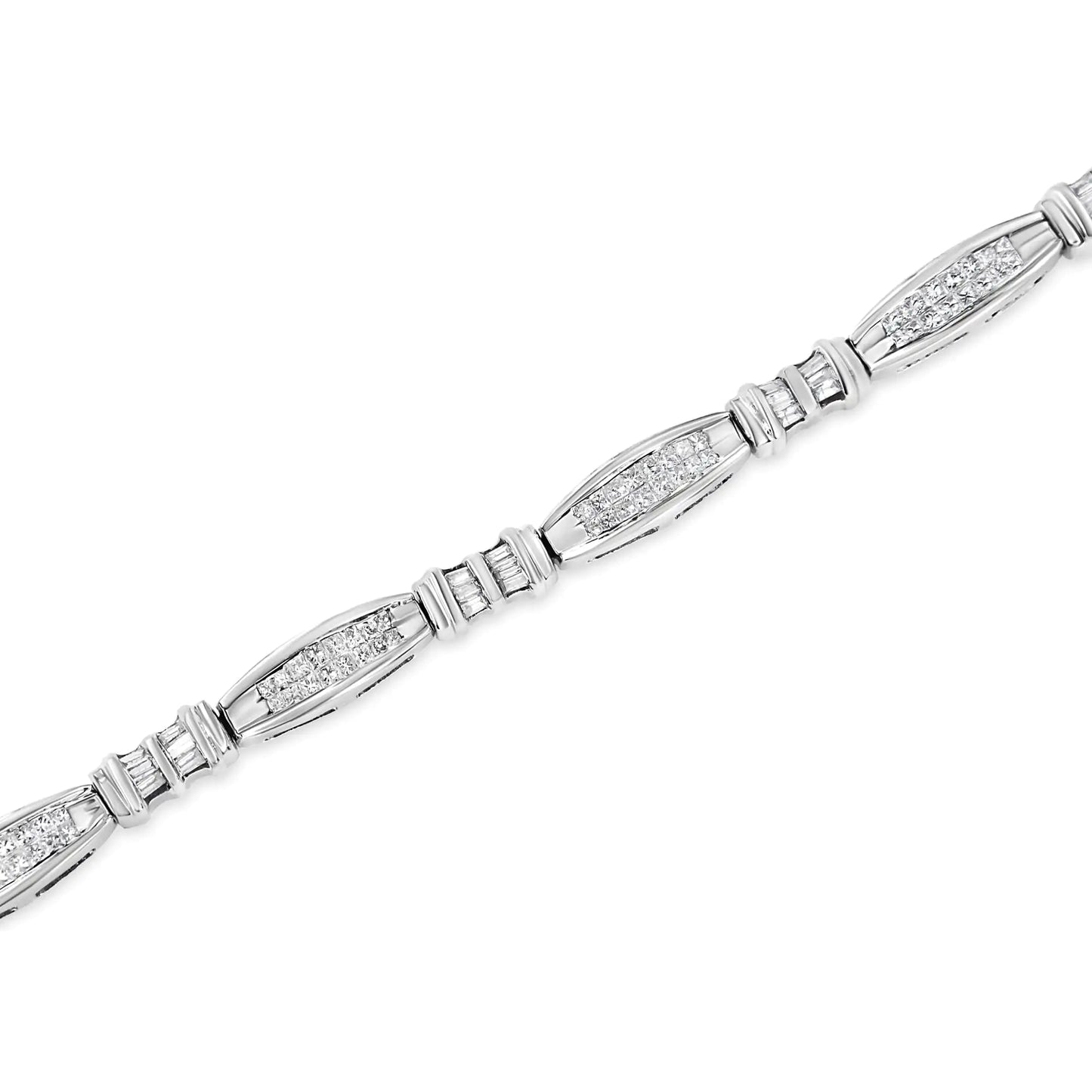 14K White Gold 2.0 Cttw Channel-Set Alternating Baguette and Princess-Cut Diamond Link Bracelet (H-I Color, SI2-I1 Clarity) - Size 7 WEM Support (www.WEM.support)
