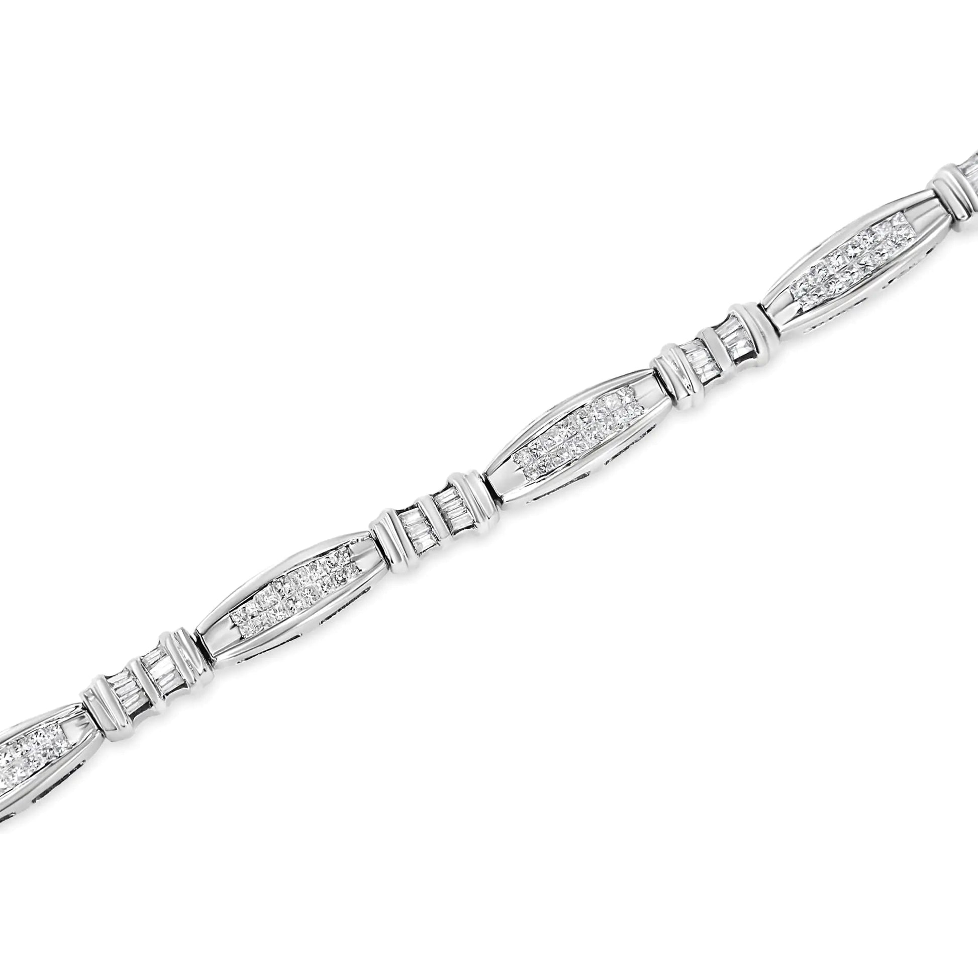 14K White Gold 2.0 Cttw Channel-Set Alternating Baguette and Princess-Cut Diamond Link Bracelet (H-I Color, SI2-I1 Clarity) - Size 7 WEM Support (www.WEM.support)
