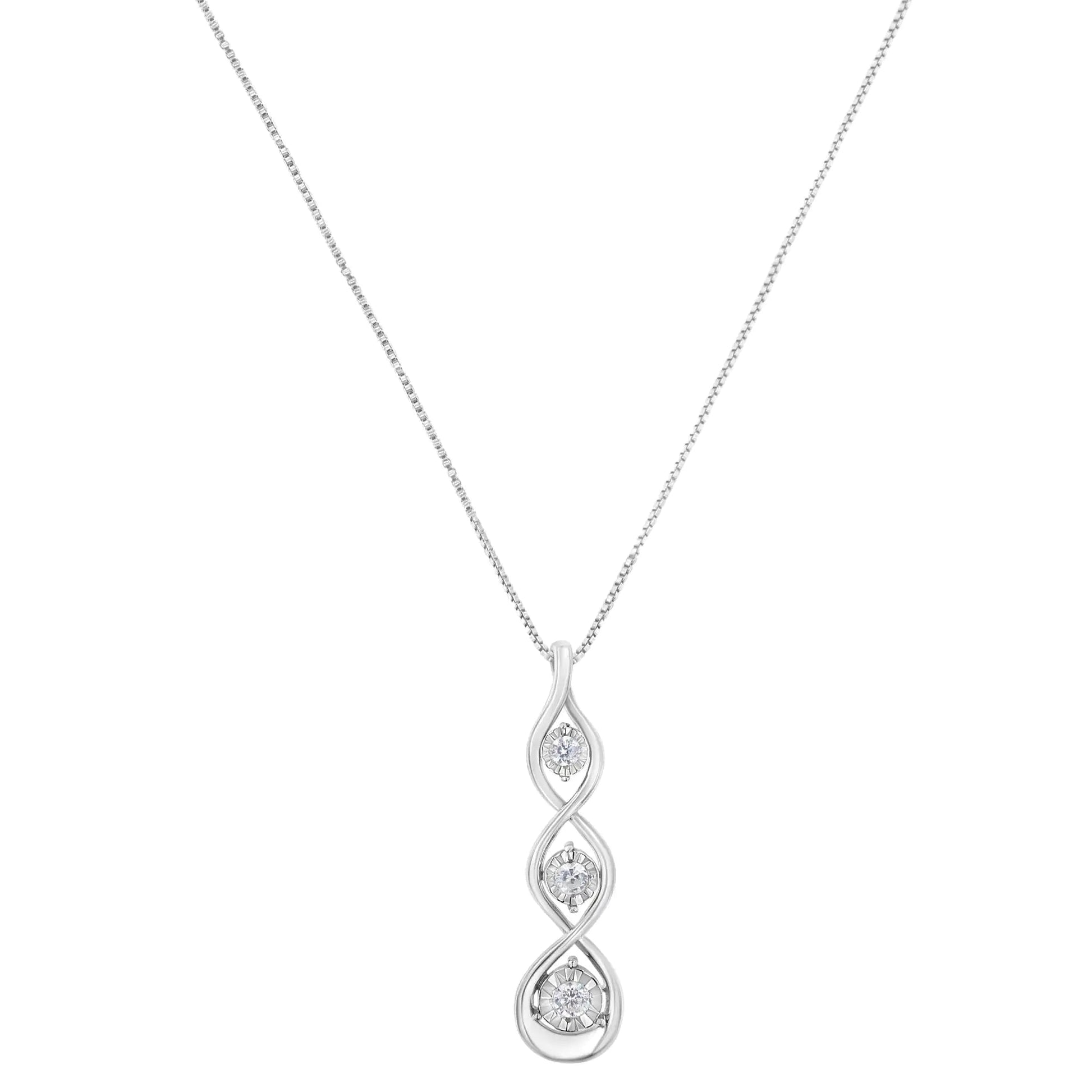10K White Gold 1/4 cttw 3-Stone Diamond Drop Twisted Pendant Necklace (I-J, I2-I3) WEM Support (www.WEM.support)