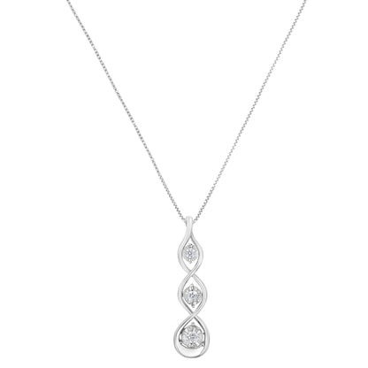 10K White Gold 1/4 cttw 3-Stone Diamond Drop Twisted Pendant Necklace (I-J, I2-I3) WEM Support (www.WEM.support)