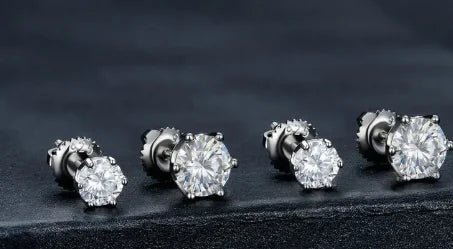Radiant Moissanite Six - Prong Studs - Catch Cards