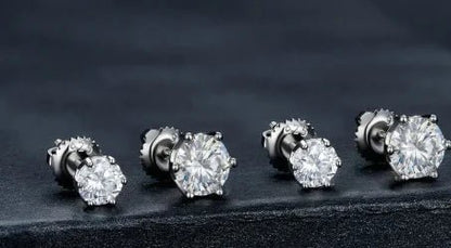Radiant Moissanite Six - Prong Studs - Catch Cards