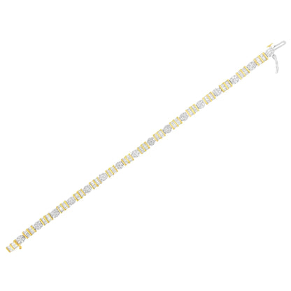 14K Gold 3-3/8 Cttw Round & Baguette-Cut Diamond Cluster Alternating Station 7" Tennis Bracelet (H-I Color, I1-I2 Clarity) WEM Support (www.WEM.support)